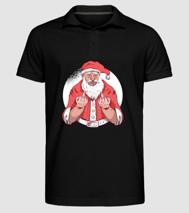 Moș Crăciun antisocial arată degetul model negru pe tricou
