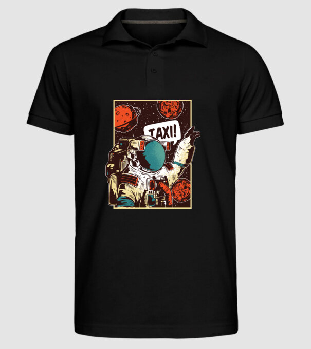 Astronaut Taxi model negru pe tricou