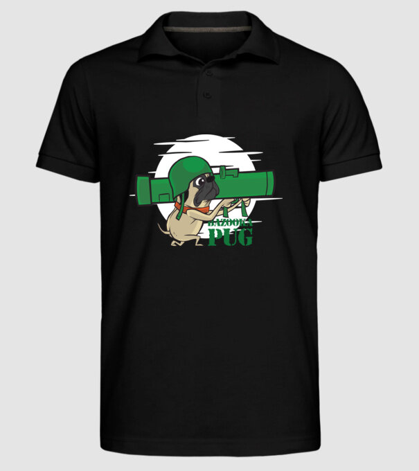 Mops Bazooka model negru pe tricou