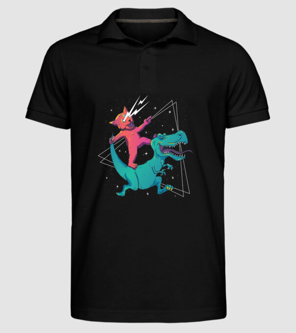 Pisică drogată pe dinozaur model negru pe tricou