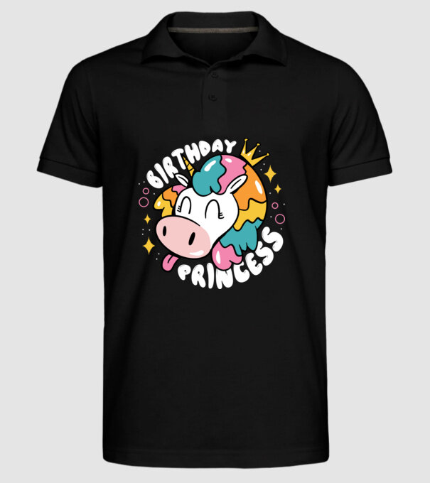 Birthday Princess Unicorn model negru pe tricou