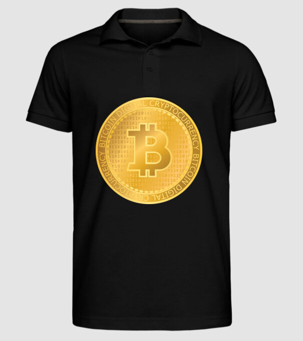 Monedă de aur Bitcoin model negru pe tricou