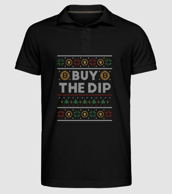 Buy the Dip Bitcoin Ugly Sweater model negru pe tricou