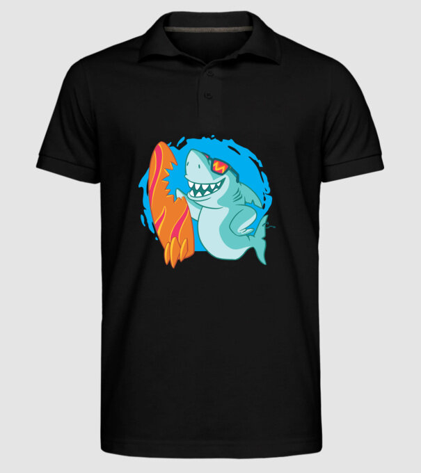 Mușcătură rechin Surf model negru pe tricou