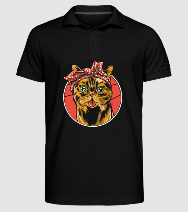 Cap de pisică cu batic model negru pe tricou