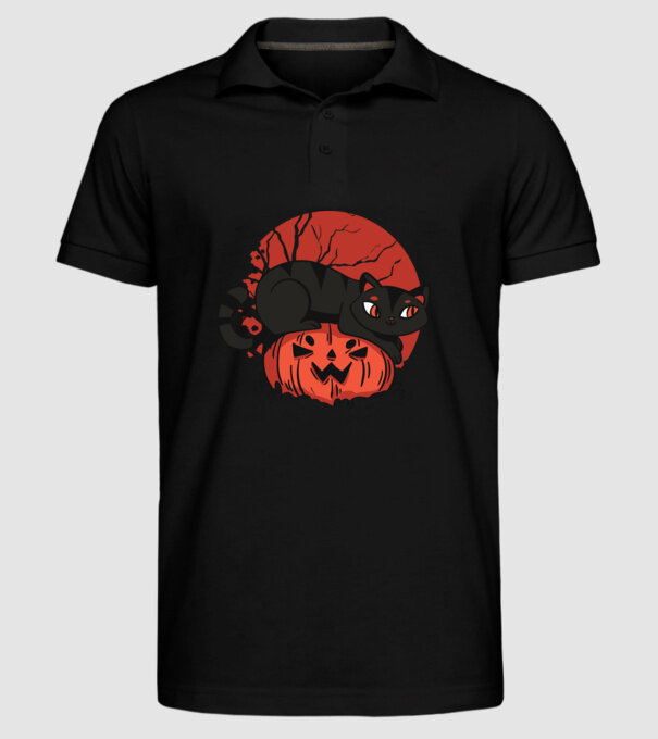 Pisică pe dovleac Halloween model negru pe tricou