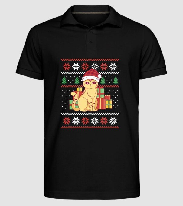 Pulover urât cu pisică model negru pe tricou