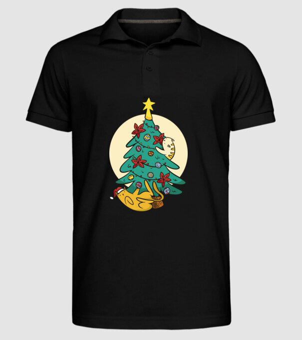 Crăciun cu pisică model negru pe tricou