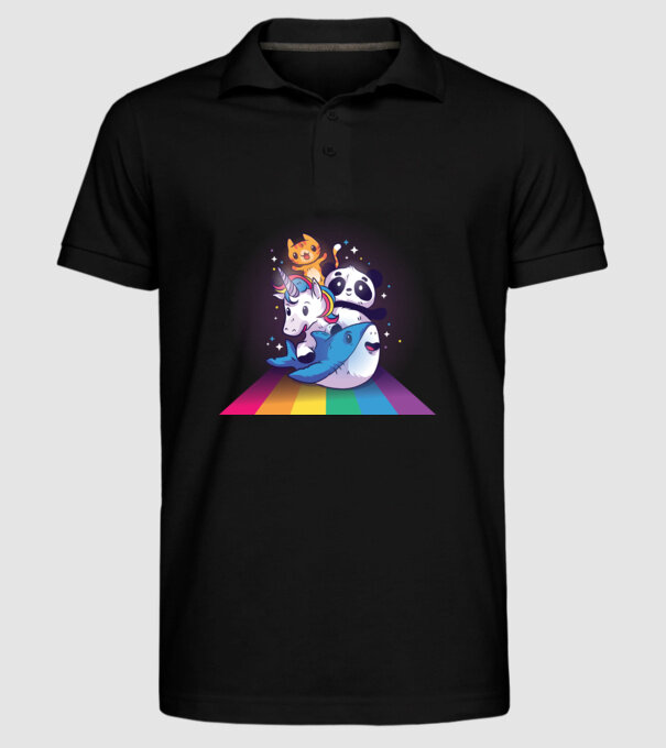 Animale drăguțe cu curcubeu model negru pe tricou