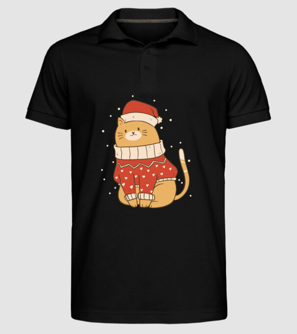 Pisică drăguță de Crăciun model negru pe tricou