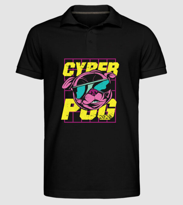 Mops Cyber Pug model negru pe tricou