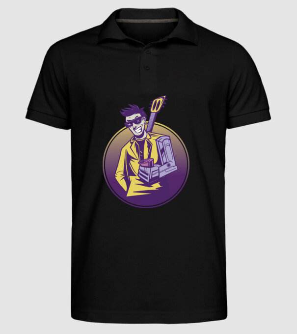 Chitarist Cyberpunk model negru pe tricou