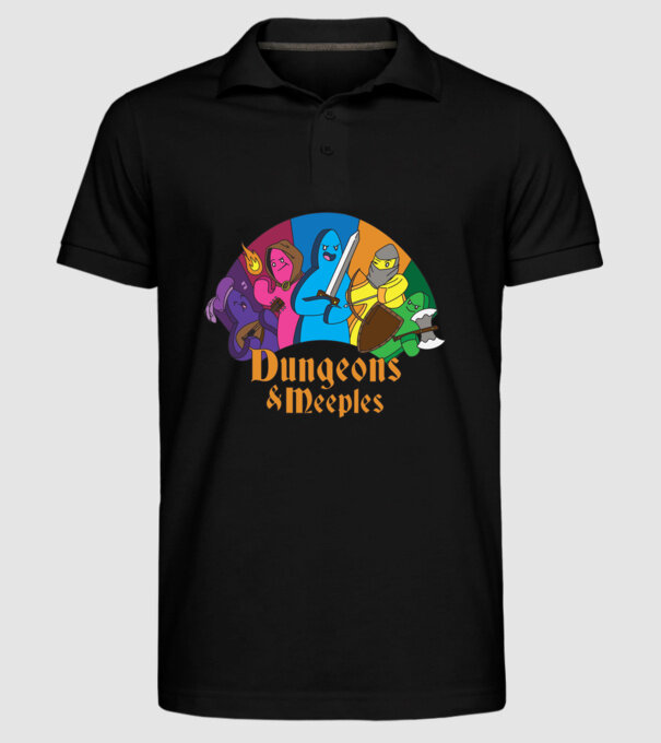 Dungeons Meeples model negru pe tricou