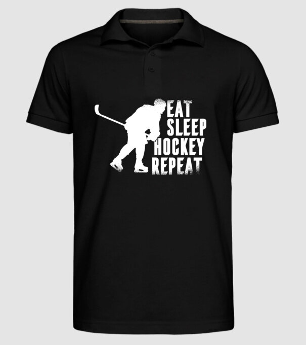 Eat Sleep Hockey Repeat model negru pe tricou