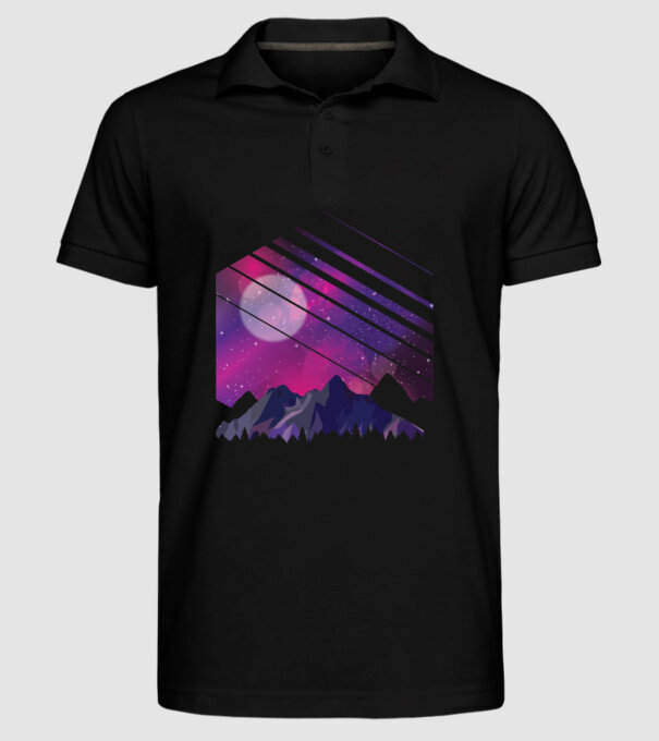 Noapte în munți cu stele model negru pe tricou