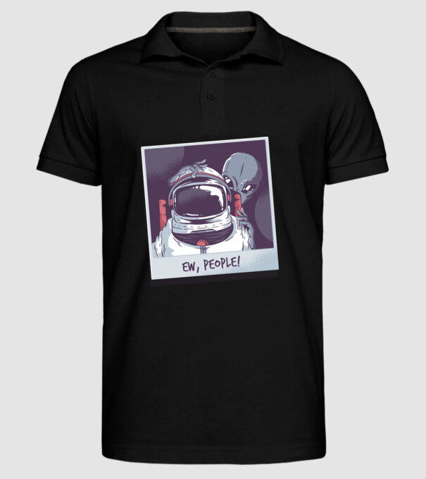 Ew, Oameni - Astronaut cu extraterestru model negru pe tricou