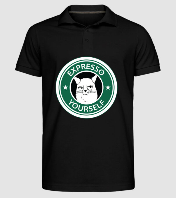 Expresso Yourself tricou Pisică cu cafea model negru pe tricou