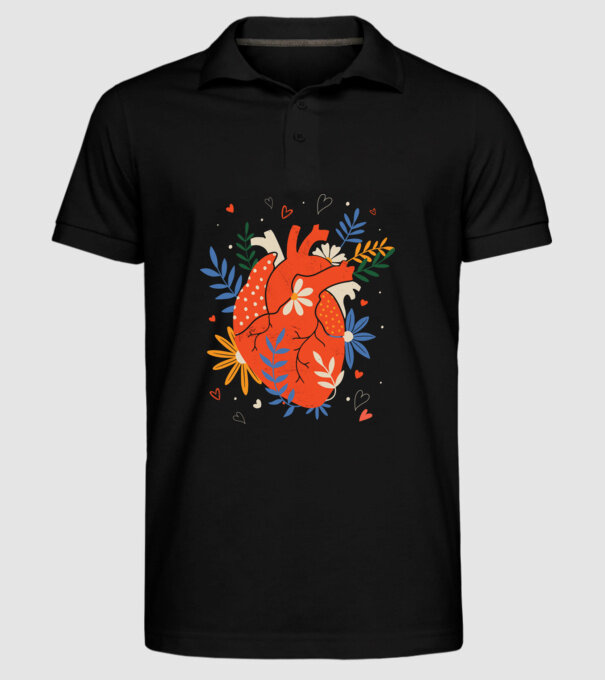 Inimă Floral model negru pe tricou