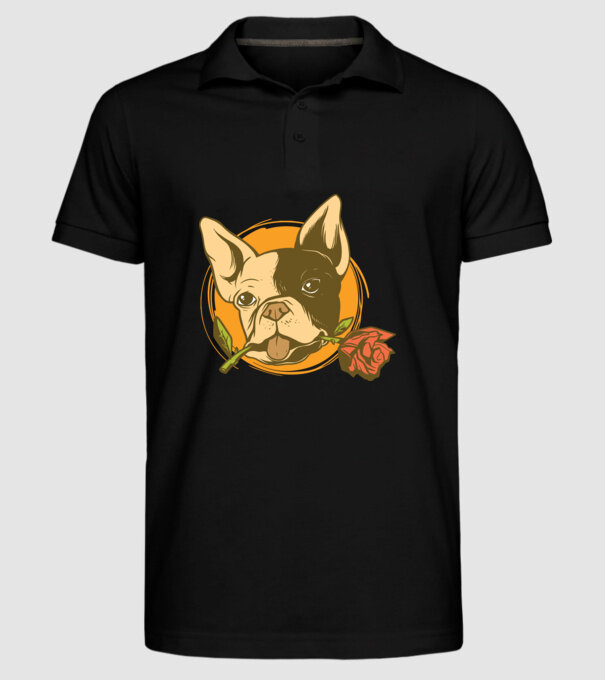 Bulldog francez cu trandafir model negru pe tricou