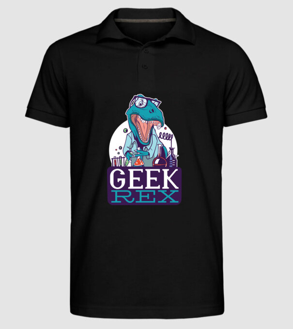 Geek Rex dinozaur tricou model negru pe tricou
