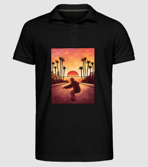 Apus de soare Skateborder model negru pe tricou