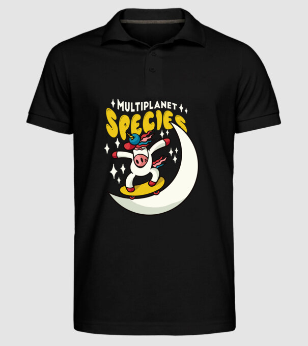 Skateboarding unicorn model negru pe tricou