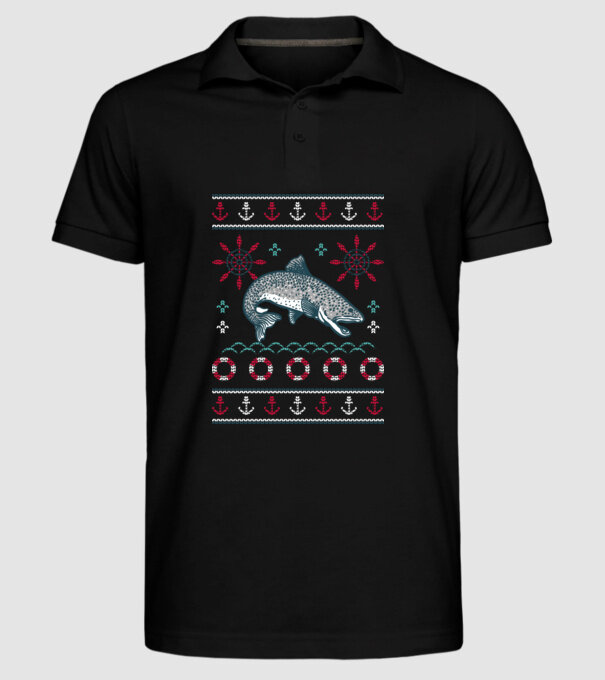 Pulover urât cu pește model negru pe tricou