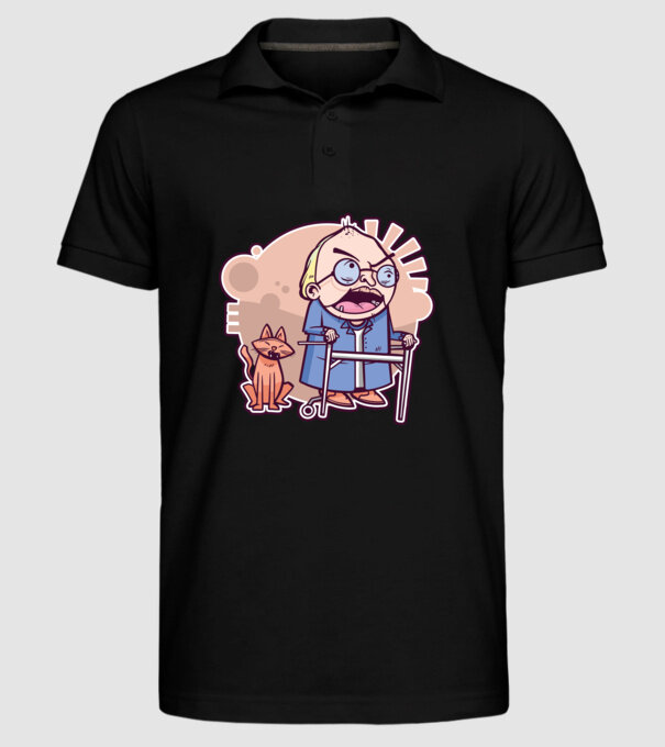 Bunic în vârstă cu pisică model negru pe tricou