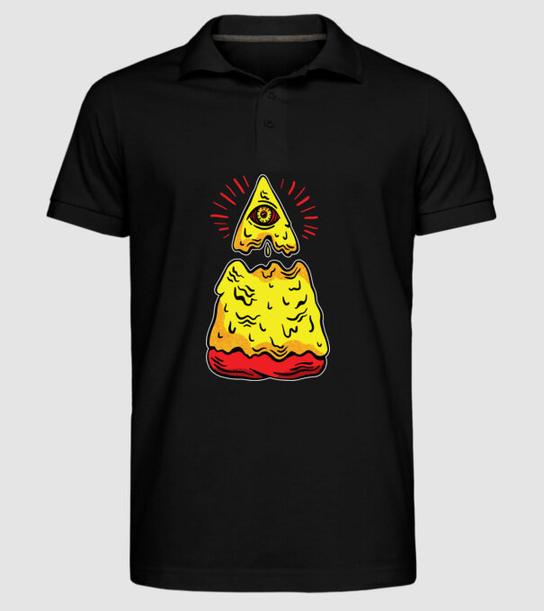 Illuminati Pizza model negru pe tricou