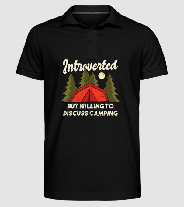 Camping Introvertit model negru pe tricou