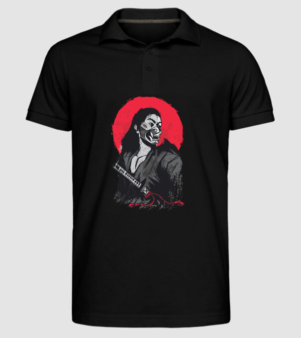 Războinic japonez model negru pe tricou