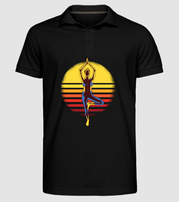 Retro yoga model negru pe tricou
