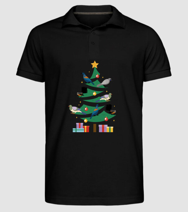Pom de Crăciun cu păsări model negru pe tricou