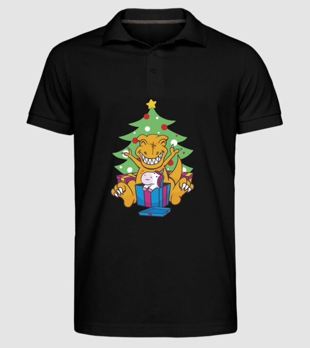 T-rex de Crăciun model negru pe tricou