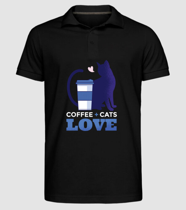 Cafea + Pisici = dragoste model negru pe tricou