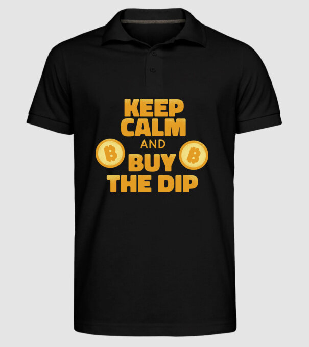 Keep calm and buy the dip Bitcoin model negru pe tricou