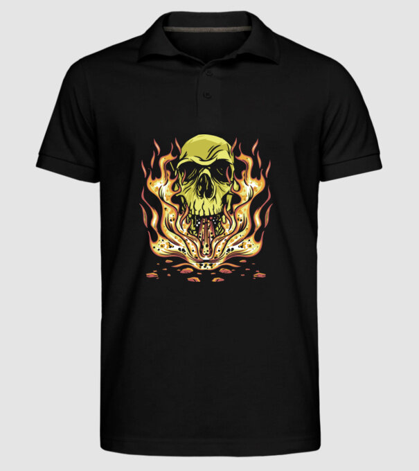 Craniu în flăcări model negru pe tricou