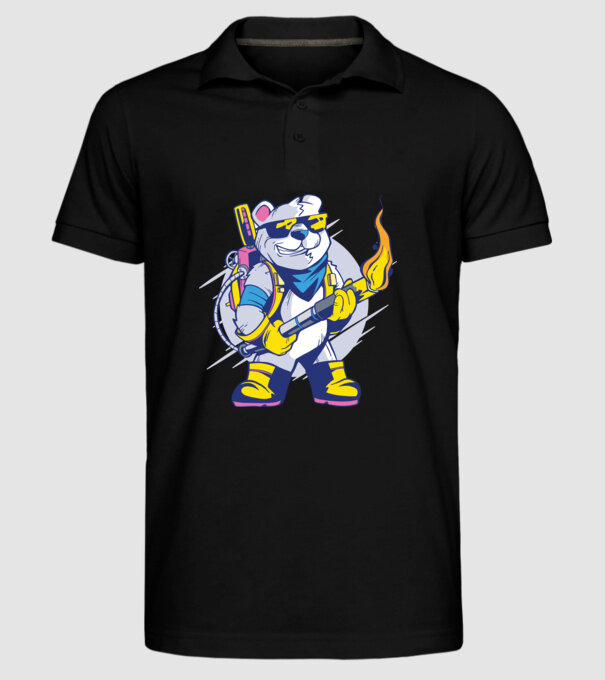 Urs cu aruncător de flăcări model negru pe tricou