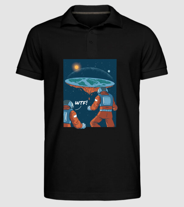 Astronaut Pământ plat model negru pe tricou