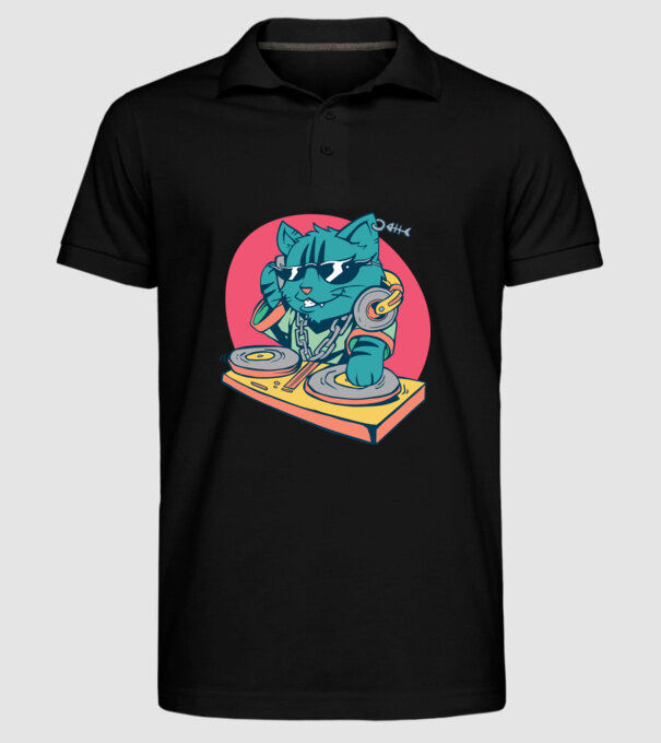 Pisică DJ model negru pe tricou