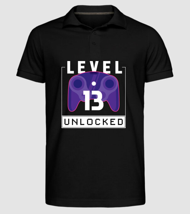 Level 13 Unlocked Gamer Birthday model negru pe tricou