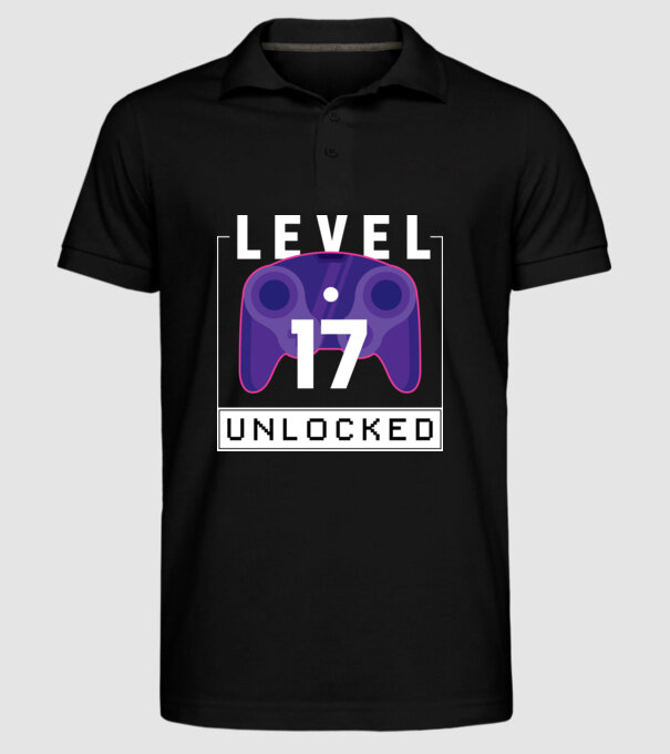 Level 17 Unlocked Gamer Birthday model negru pe tricou