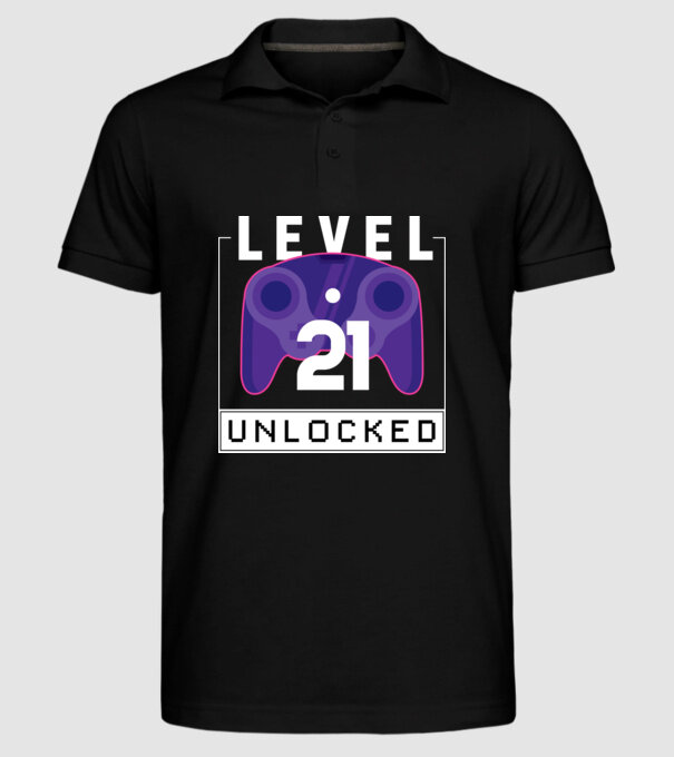 Level 21 Unlocked Gamer Birthday model negru pe tricou