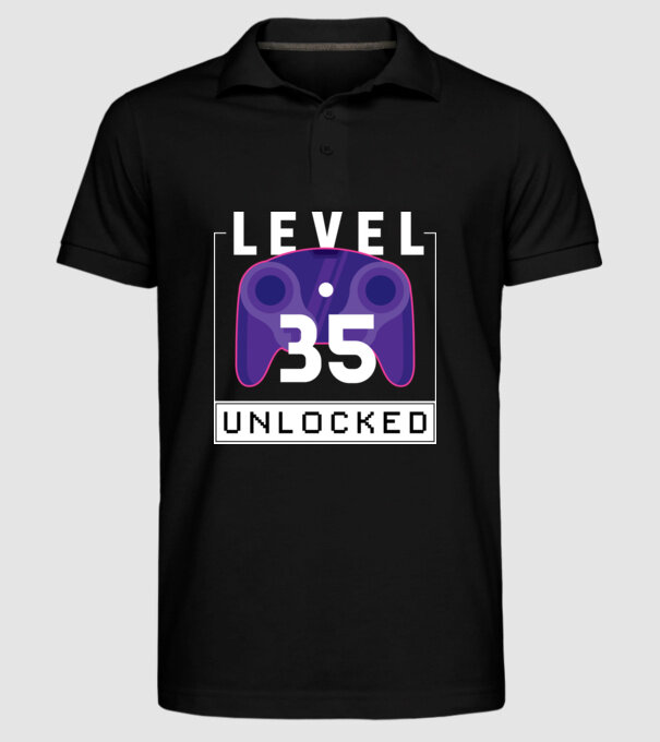 Level 35 Unlocked Gamer Birthday model negru pe tricou