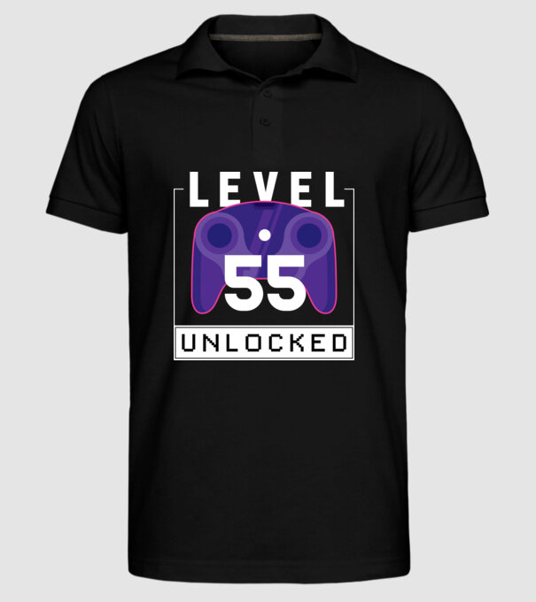 Level 55 Unlocked Gamer Birthday model negru pe tricou