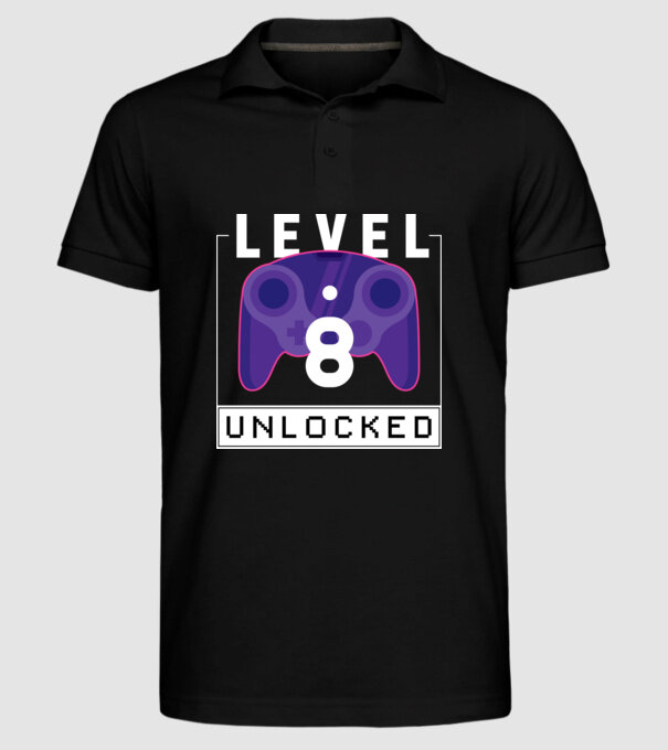 Level 8 Unlocked Gamer Birthday model negru pe tricou