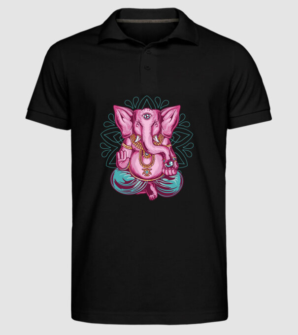 Elefant făcând meditație Dharma model negru pe tricou