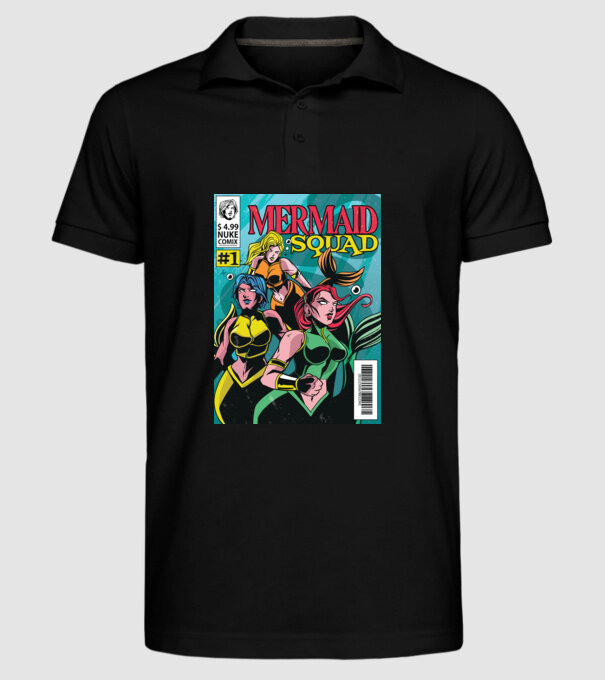 benzi desenate Mermaid Squad model negru pe tricou