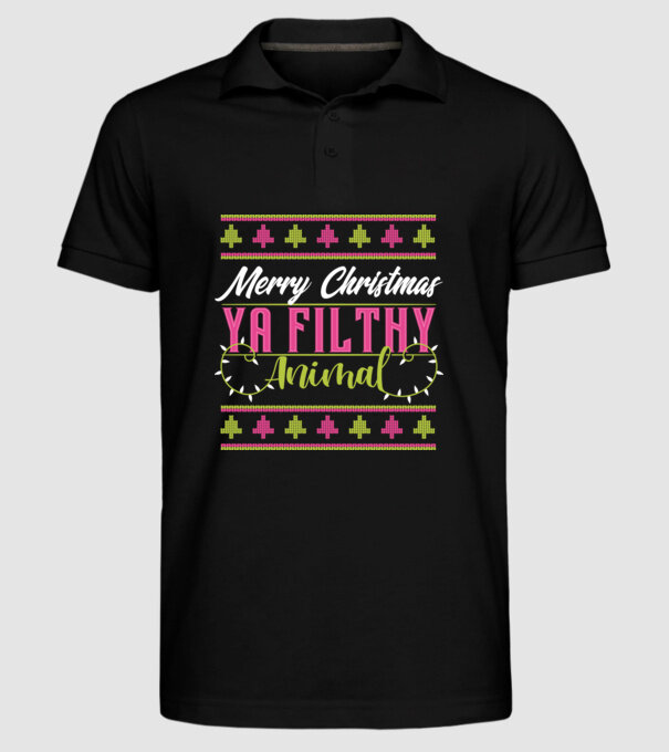 Merry Christmas Ya Filthy Animal model negru pe tricou