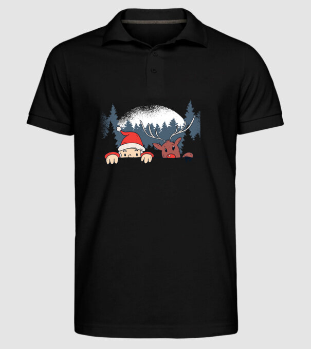 Moș Crăciun și Rudolf trag cu ochiul model negru pe tricou